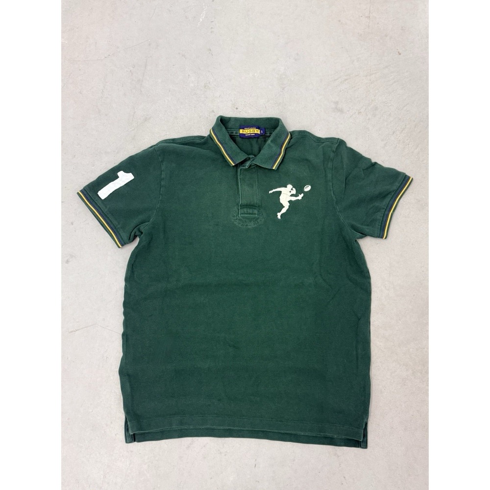 Ralph Lauren Rugby Shirt Men's Large Green Big Kicker #11 Knit Short Sleeve Polo